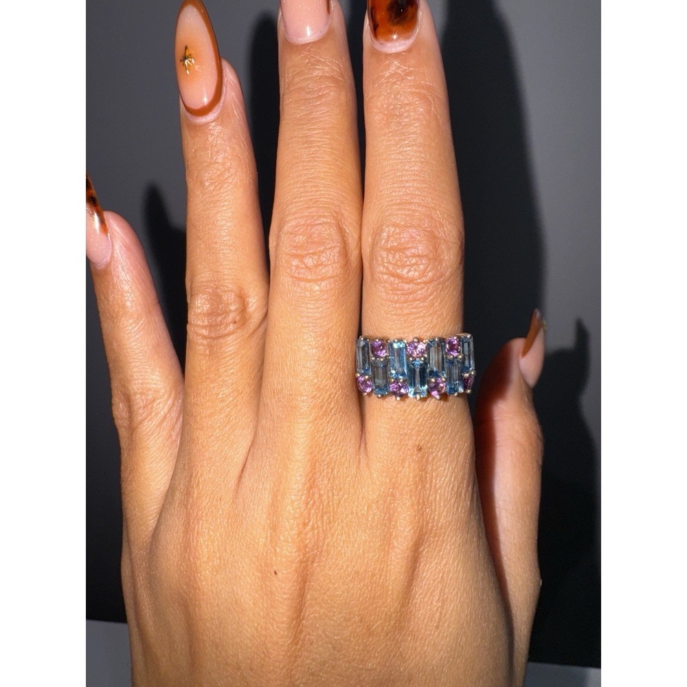 Sterling Silver  925 Simulated Blue‎ & Purple  Ring  Size 8 Topaz & Amethyst - Picture 10 of 14